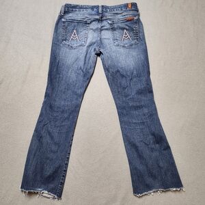 7 For All Mankind A Pocket - Women's Medium Blue Distressed Flare Jeans Cropped